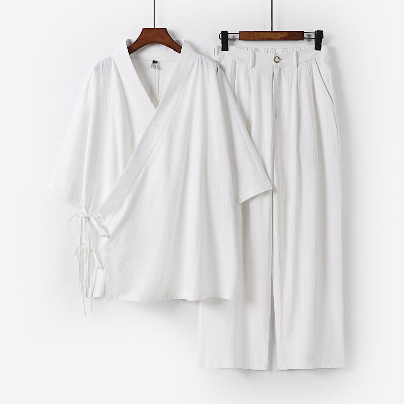 Unisex Kimono-Freizeit-Set mit Wickeloberteil und elastischer Bundhose Echoarchiv