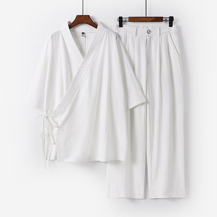 Unisex Kimono-Freizeit-Set mit Wickeloberteil und elastischer Bundhose Echoarchiv