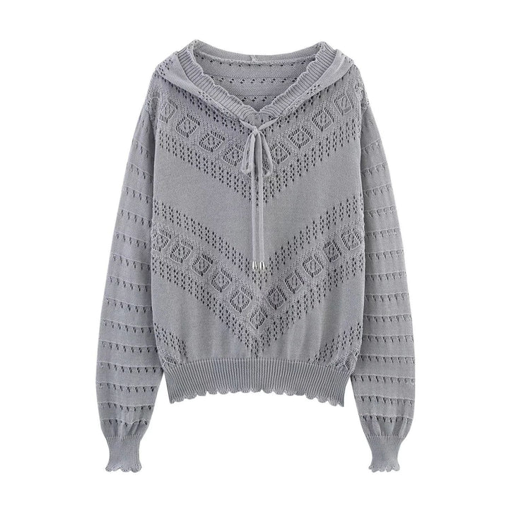 Damen nan Kapuzen-Strickpullover mit Ajourmuster, Tunnelzug und Ballonärmeln Echo Archiv