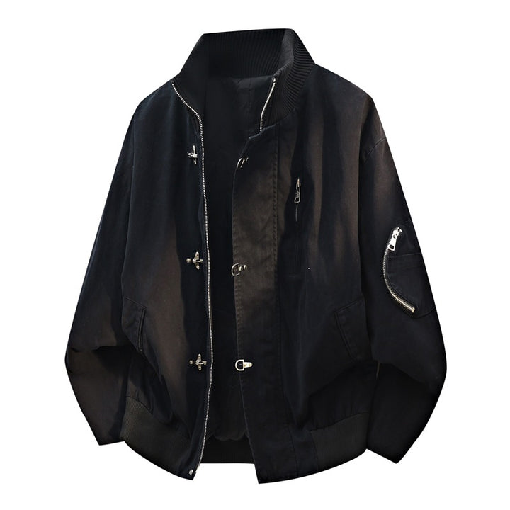 Herren Oversize Bomberjacke im Utility-Look mit Stehkragen, Mehrfach-Reißverschlüssen & Ärmeltasche Echoarchiv