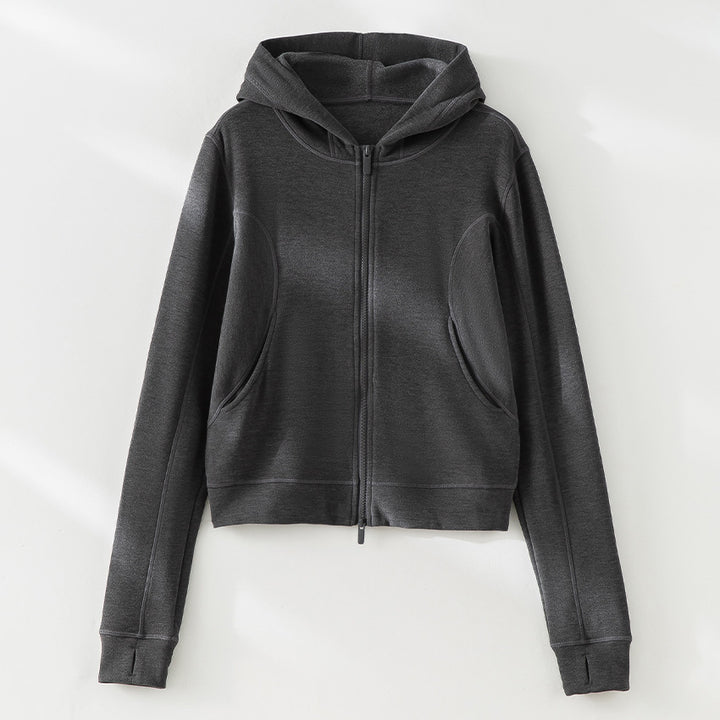 Damen Cropped Kapuzenjacke mit Reißverschluss und konturierten Eingrifftaschen Echoarchiv