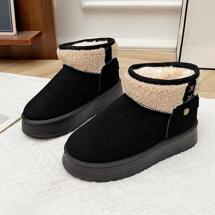 Damen Gefütterte Kurzstiefel mit Teddyfutter, Faux‑Velours und Plateau‑Sohle Echo Archiv