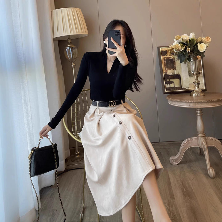 Damen Elegantes Midikleid mit Knopfleiste Echoarchiv