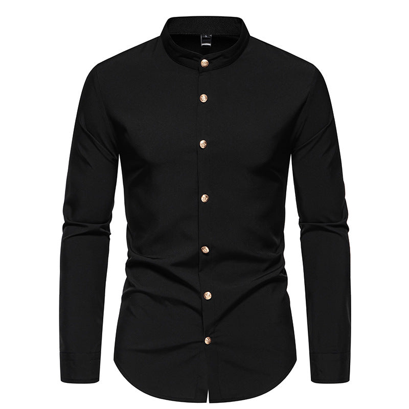 Herren Langarmhemd mit modernem Stehkragen und eleganten Knopfdetails Echoarchiv
