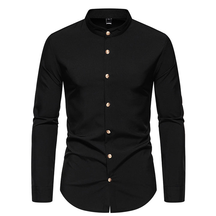 Herren Langarmhemd mit modernem Stehkragen und eleganten Knopfdetails Echoarchiv