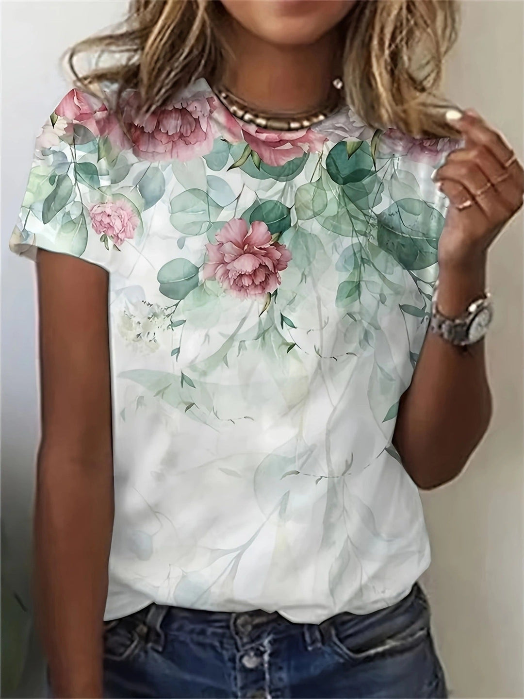 Damen T-Shirt mit floralem Design und Echoarchivrnem Schnitt Echoarchiv