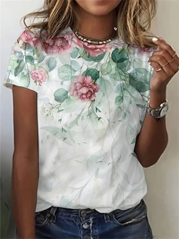 Damen T-Shirt mit floralem Design und Echoarchivrnem Schnitt Echoarchiv