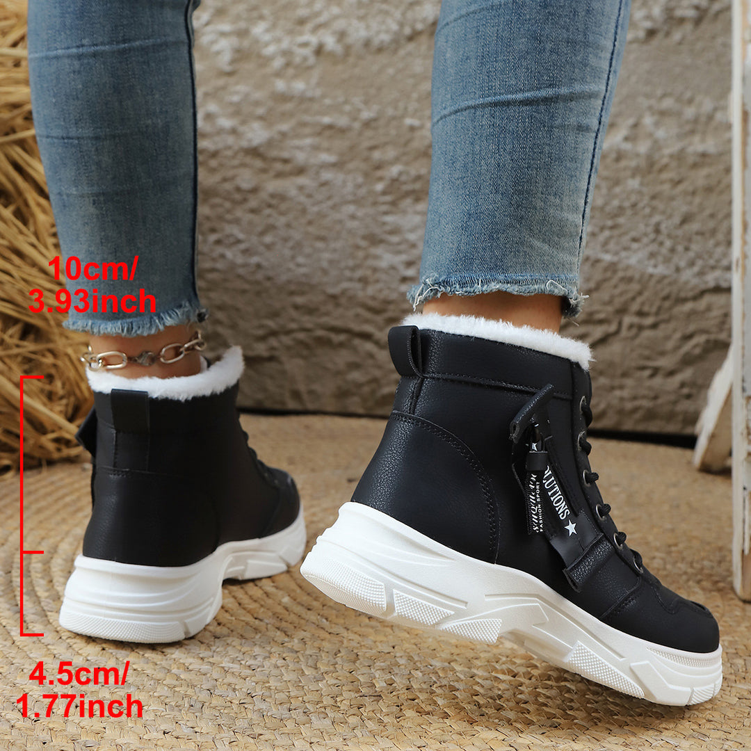 Damen Gefütterte Schnür-Stiefelette mit dicker Profilsohle und Seitenreißverschluss Echo Archiv