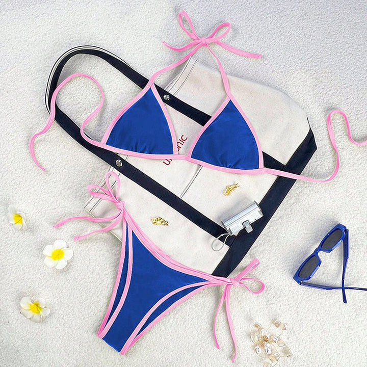 Damen Triangel-Bikini mit kontrastierenden Trägern Echoarchiv