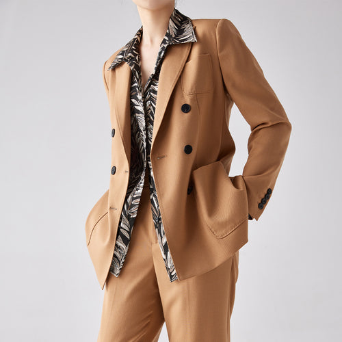 Damen Doppelreihiges Blazer‑Hosen‑Set aus Wollmischung mit legerem Oversize‑Blazer und hochtaillierter Bundfaltenhose Echoarchiv