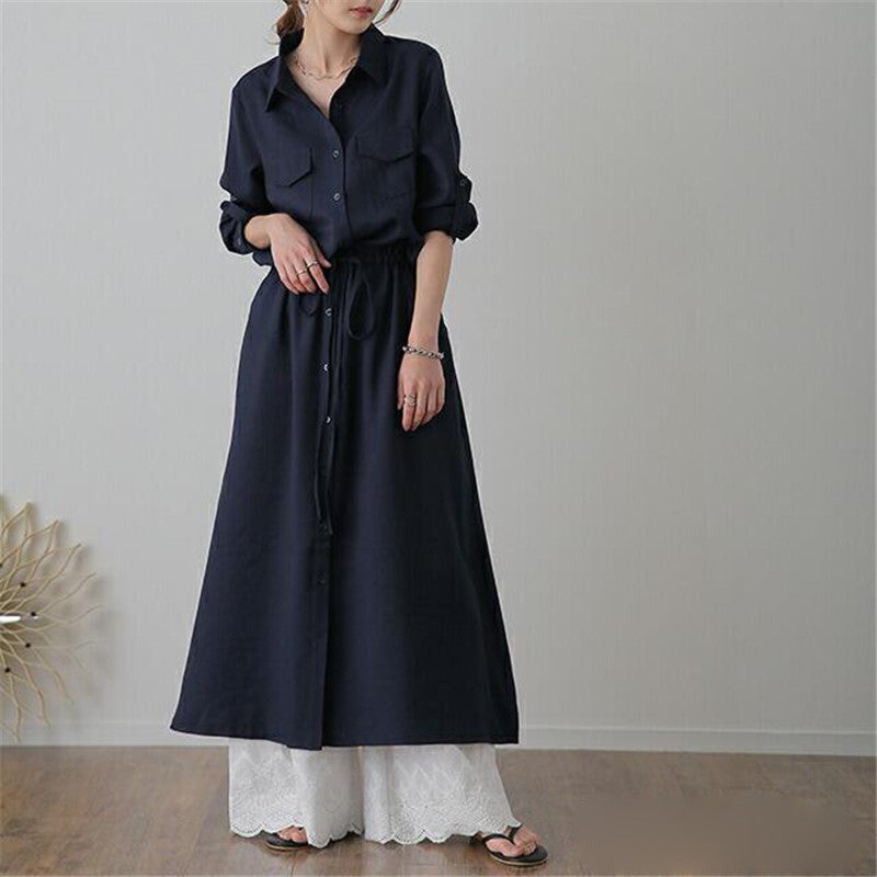 Damen nan langes Hemdkleid mit Tunnelzugtaillierung und aufgesetzten Brusttaschen Echo Archiv