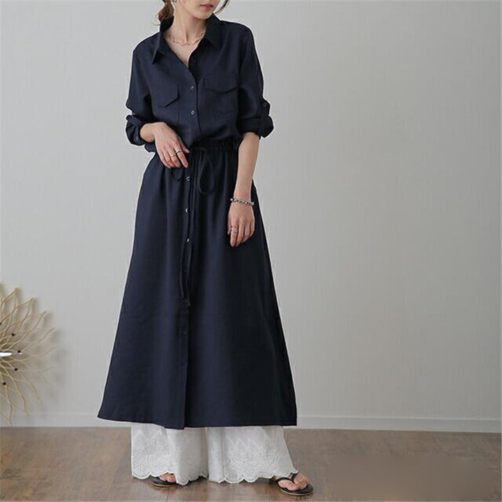Damen nan langes Hemdkleid mit Tunnelzugtaillierung und aufgesetzten Brusttaschen Echo Archiv