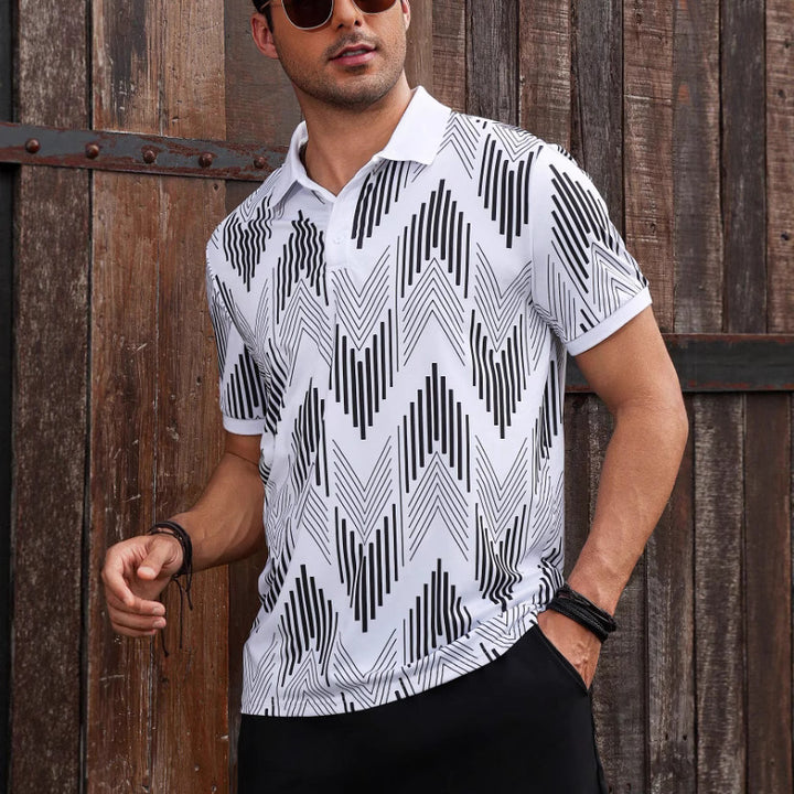 Herren Polohemd mit modernem geometrischem Design und schickem Kontrast Echoarchiv