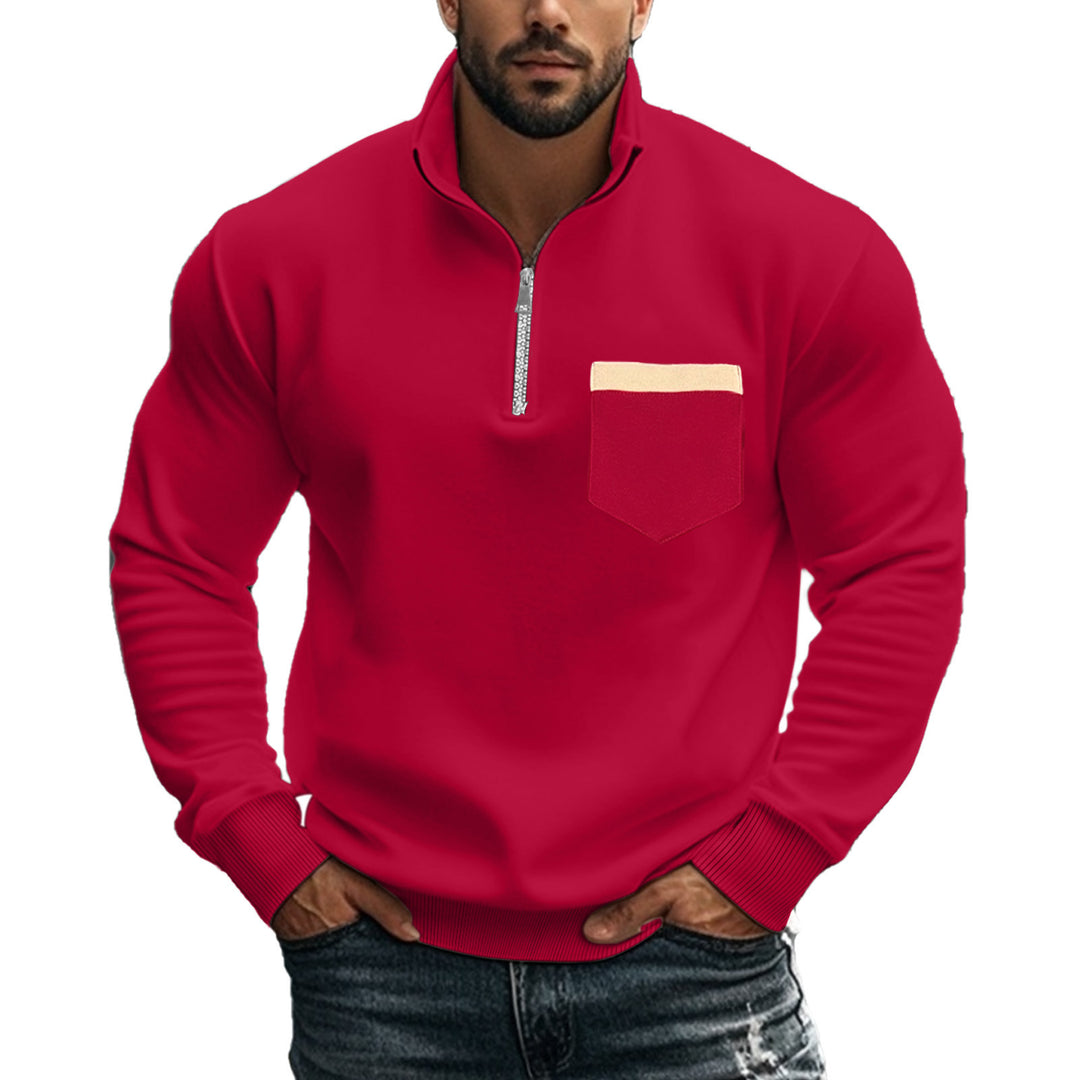 Herren Sportlicher Pullover mit halbem Reißverschluss und Kontrastbrusttasche Echoarchiv