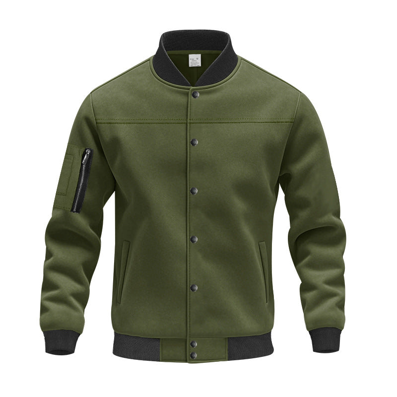 Herren Varsity-Bomberjacke mit Druckknopfverschluss, Ärmeltasche und gerippten Bündchen – Brevano