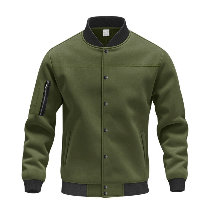Herren Varsity-Bomberjacke mit Druckknopfverschluss, Ärmeltasche und gerippten Bündchen – Brevano