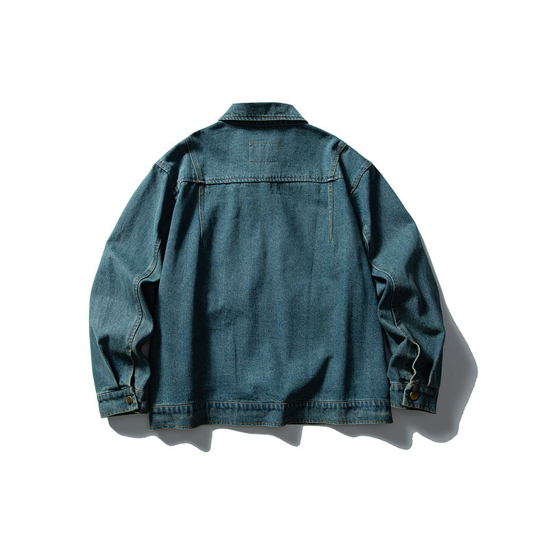 Unisex Boxy Denim Utility Blousonjacke mit mehreren Fronttaschen und robustem Reißverschluss Echoarchiv