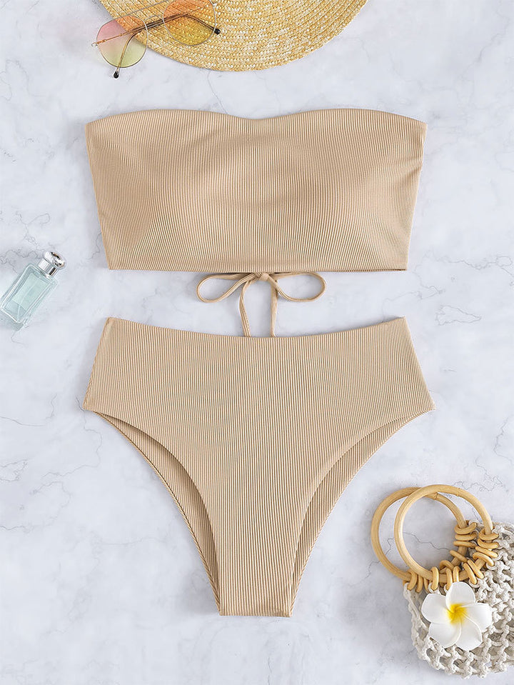 Damen Bandeau-Bikini-Set mit hohem Beinausschnitt und Bindedetails Echo Archiv