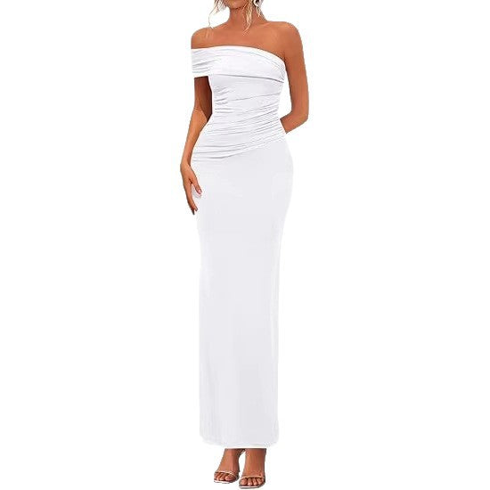 Damen Elegantes Maxi-Kleid mit schulterfreiem Design und raffinierten Drapierungen Echo Archiv