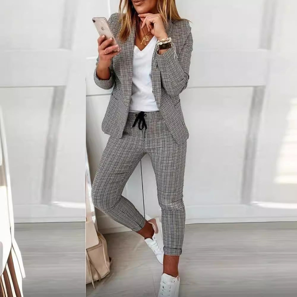 Damen nan lässig-elegantes Karozweiteiler Blazer mit Tunnelzug-Slimhose Echo Archiv