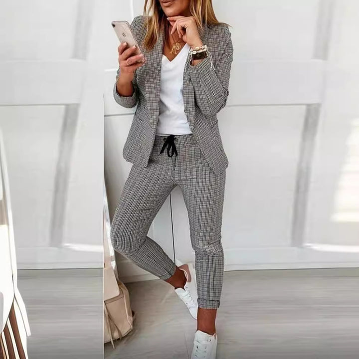 Damen nan lässig-elegantes Karozweiteiler Blazer mit Tunnelzug-Slimhose Echo Archiv