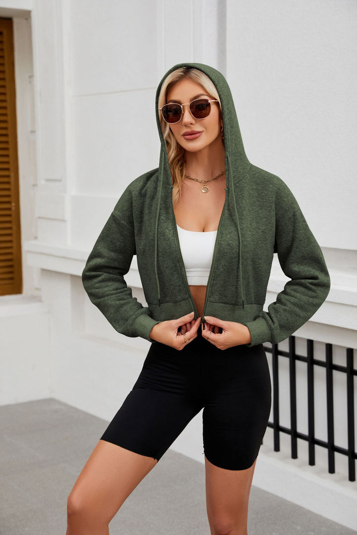 Damen Kurze Zip‑Hoodie Jacke mit Kapuze, Gummibund und Rippbündchen Echo Archiv