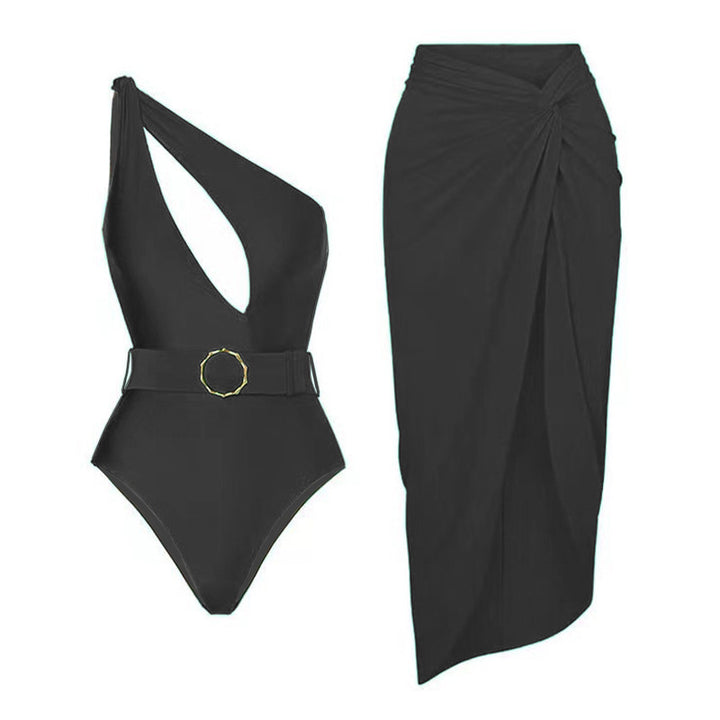 Damen Einteiliger Badeanzug mit asymmetrischem Schnitt und Wickelrock Echo Archiv