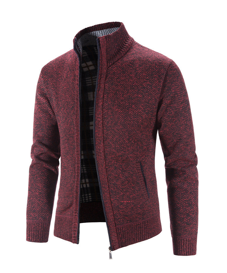 Herren Strickjacke mit strukturiertem Muster und hohem Stehkragen Echoarchiv