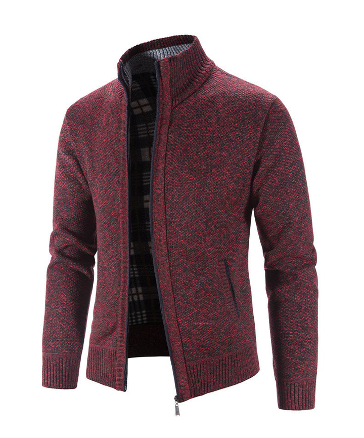 Herren Strickjacke mit strukturiertem Muster und hohem Stehkragen Echoarchiv