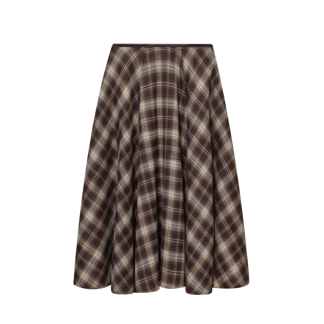 Damen nan ausgestellter Midirock mit Karomuster, hoher Taille und Lederimitatbund Echo Archiv