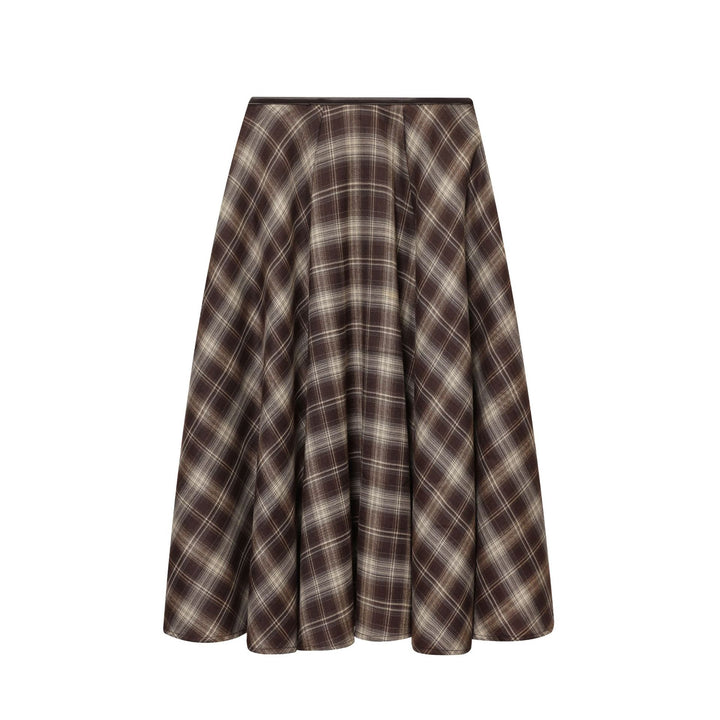 Damen nan ausgestellter Midirock mit Karomuster, hoher Taille und Lederimitatbund Echo Archiv
