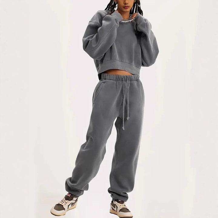 Damen Boxy-Sweatshirt mit überschnittener Schulter, verlängertem Rückenteil und brushed Fleece – Avérine