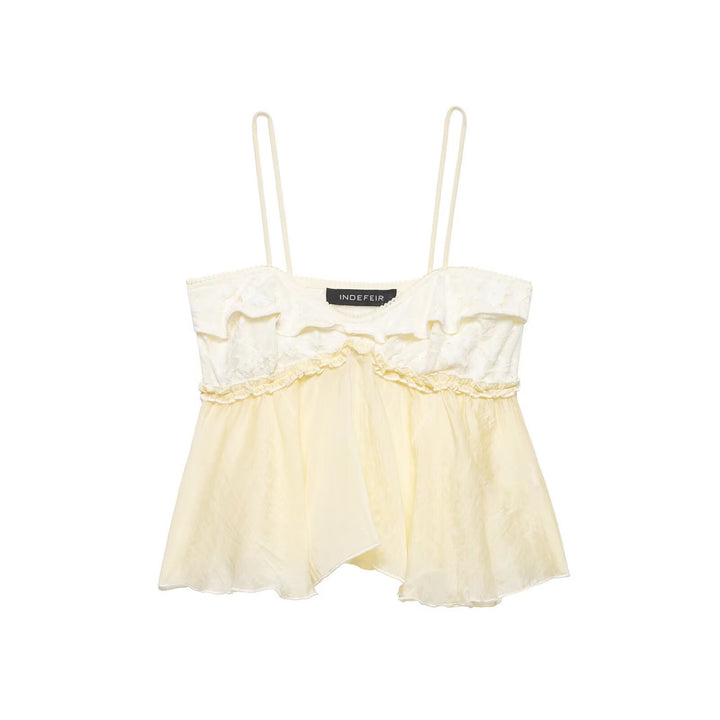 Damen Spitzen-Cami-Top mit zarter Rüsche und fließendem Schnitt Echo Archiv