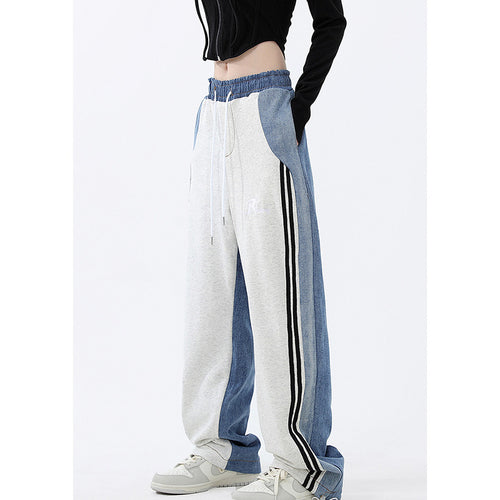 Damen nan weite Jogginghose mit Denim-Einsätzen, elastischem Bund und seitlichen Kontraststreifen Echo Archiv
