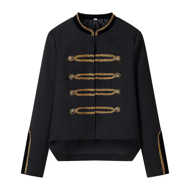 Damen militärisch inspirierte Kurzjacke mit Zierkordeln und Stehkragen – Célinea