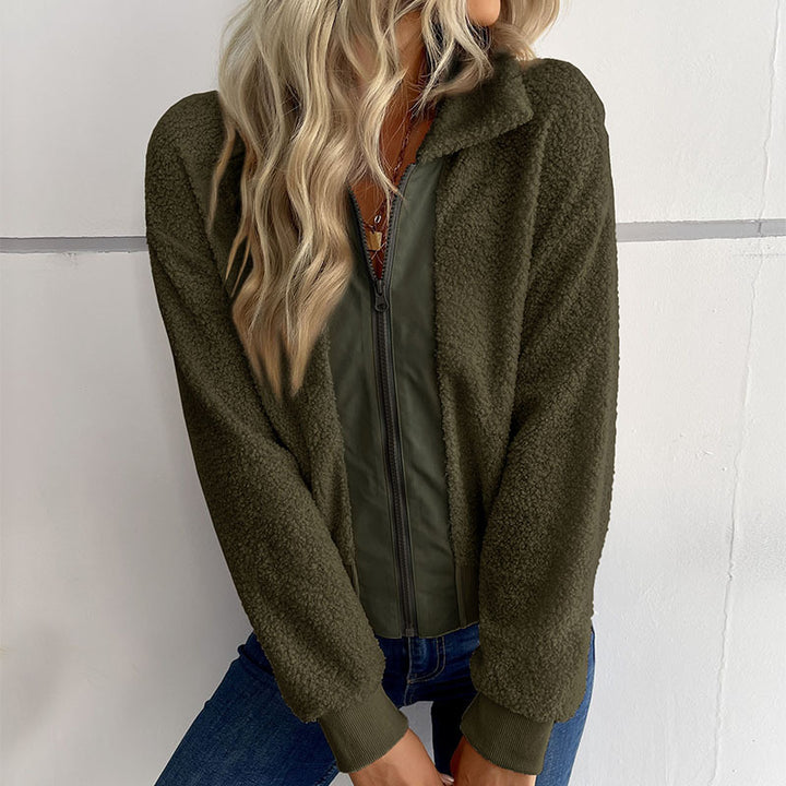 Damen Teddyjacke mit Reißverschluss, Stehkragen und Rippbündchen Echoarchiv