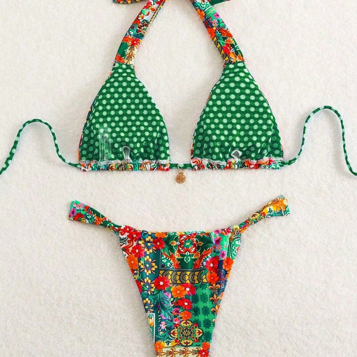 Damen Triangel-Bikini mit floralen Mustern und verspielten Bindebändern Echo Archiv