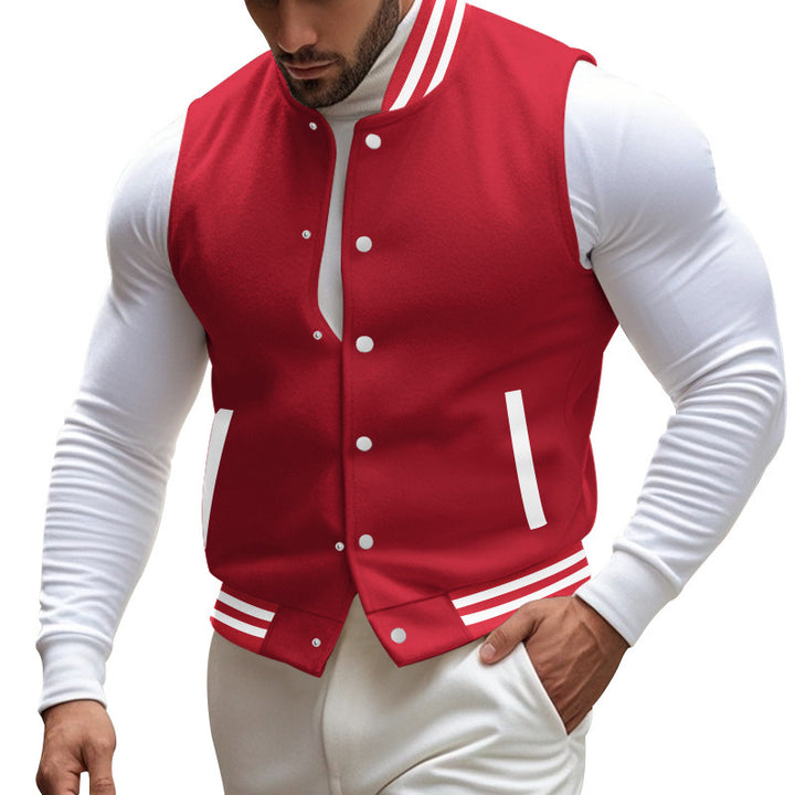 Herren sportliche Collegejacke mit Druckknöpfen und Streifen Echoarchiv