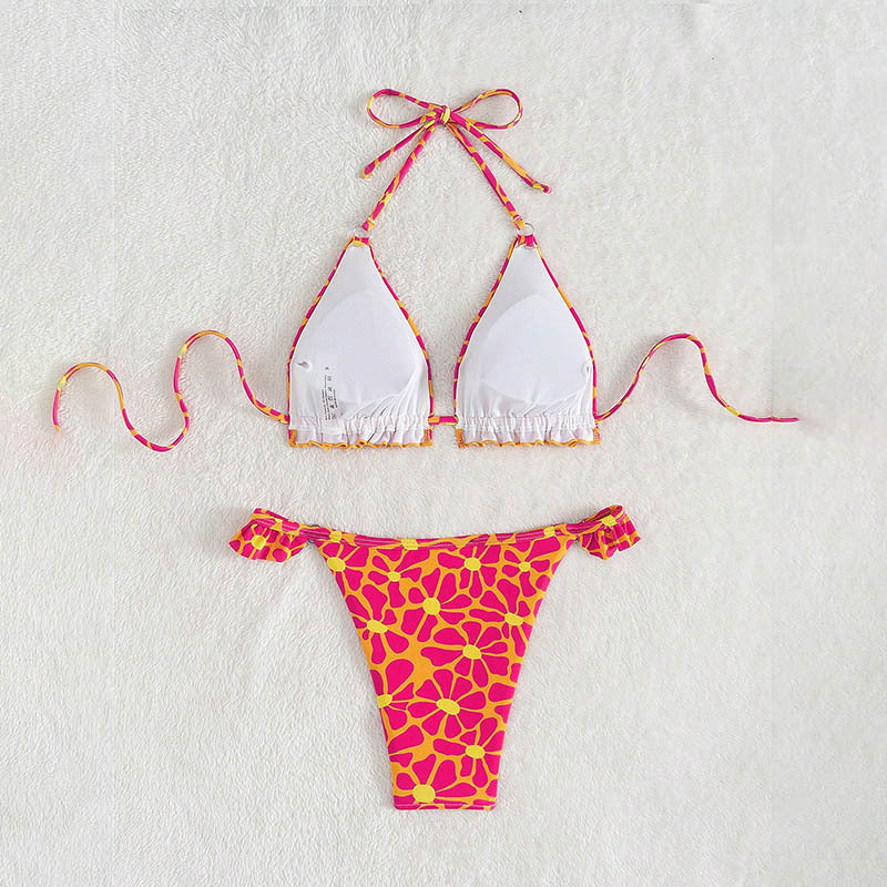 Damen Triangel-Bikini mit verspieltem Blumenmuster und Rüschendetails Echo Archiv