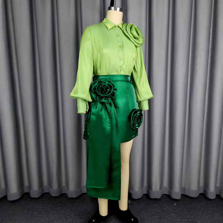 Damen Satinrock mit floralem Rüschen-Design und taillierter Schleife Echo Archiv