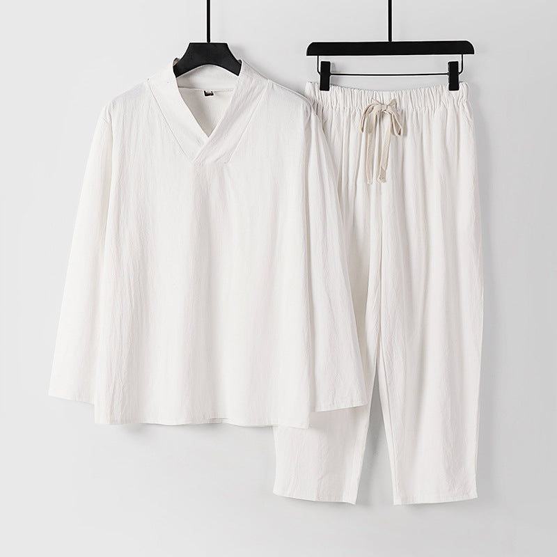 Herren Leichtes, weites Loungewear-Set mit V-Ausschnitt und Kordelbund Echoarchiv