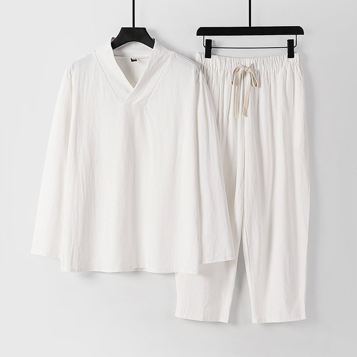 Herren Leichtes, weites Loungewear-Set mit V-Ausschnitt und Kordelbund Echoarchiv