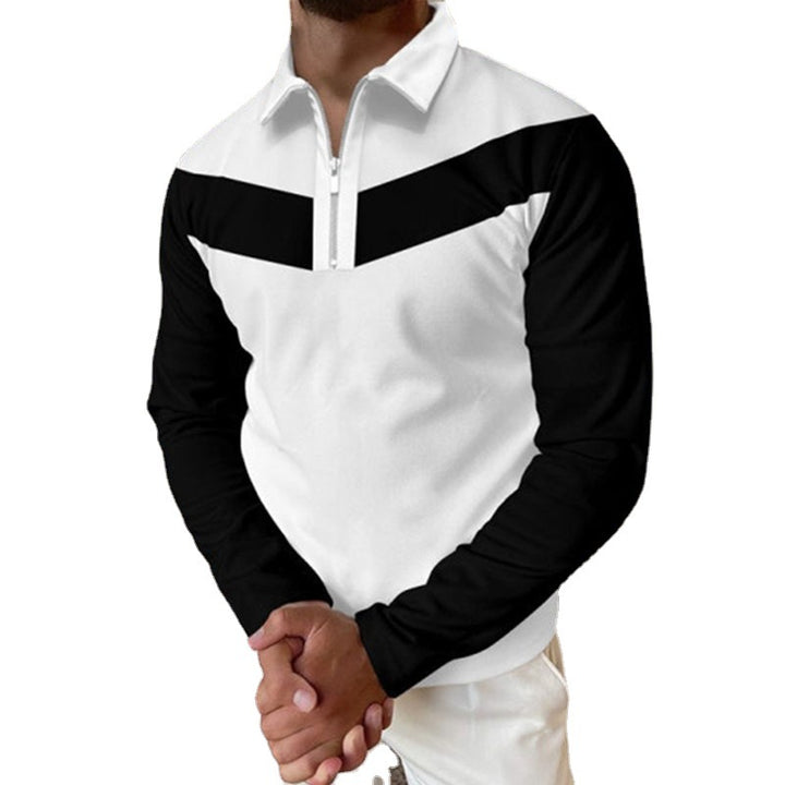 Herren Langarm Poloshirt mit modernem Reißverschluss und Kontrastdetails Echoarchiv
