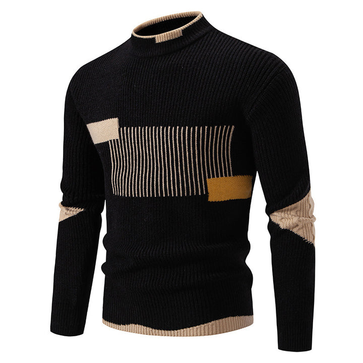 Herren nan gerippter Feinstrickpullover mit Stehkragen und kontrast-Blockdesign Echo Archiv