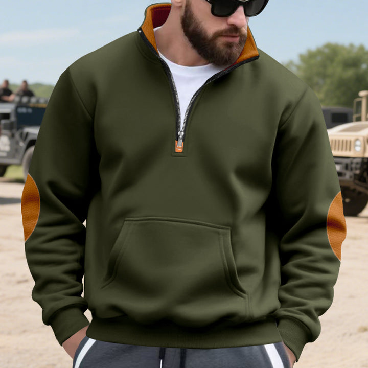 Herren nan isolierter Halbzip-Pullover mit Stehkragen Fleece-Innenfutter Kängurutasche und Wildleder-Ellenbogenpatches Echo Archiv