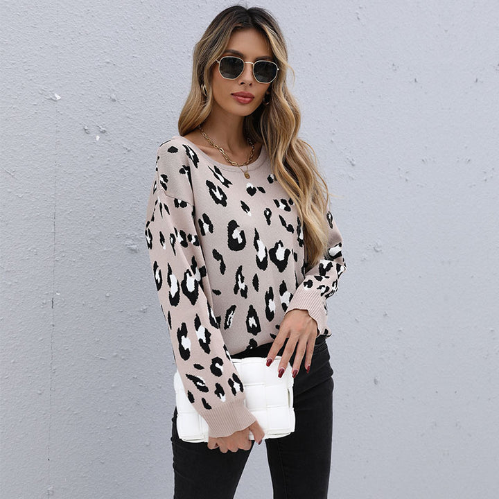 Damen Leichter Jacquard-Strickpullover mit Animal-Print und geripptem Saum Echoarchiv