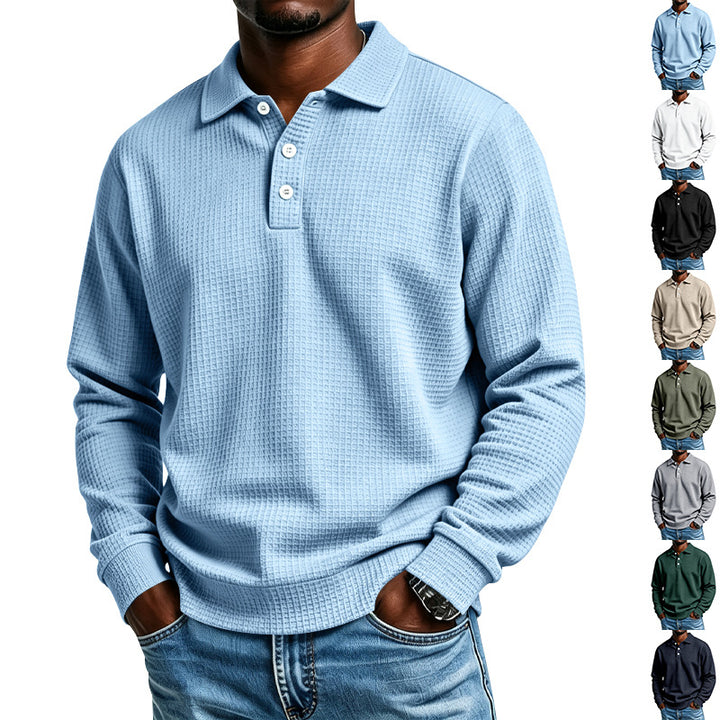 Herren Langarm-Poloshirt mit Waffelstruktur und Baumwollmix Echoarchiv