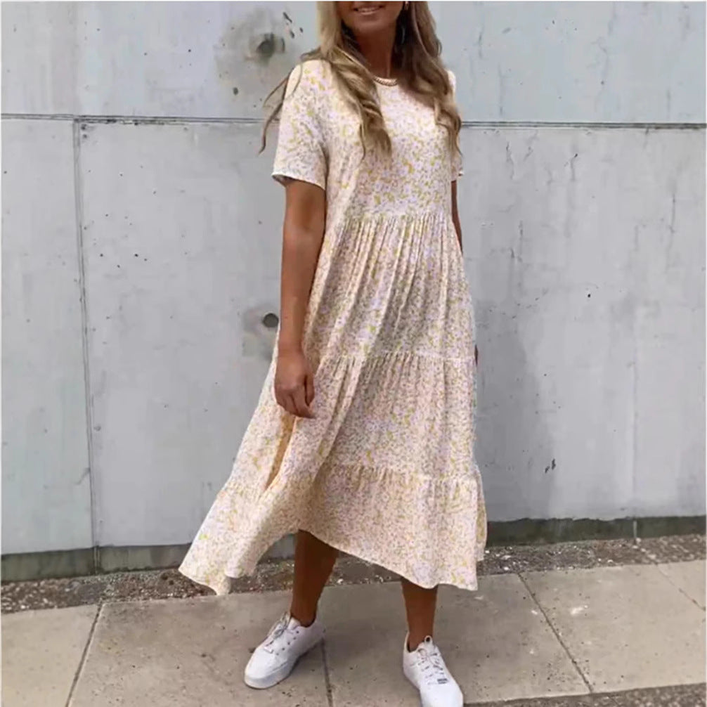 Damen nan luftiges Stufenmaxikleid im Boho-Babydoll-Stil mit geraffter Unterbrust und kurzen Ärmeln Echo Archiv