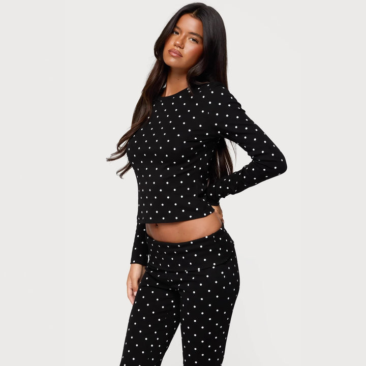 Damen Langärmliges Polka-Dots Oberteil und Leggings Set Echo Archiv