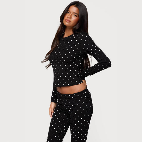 Damen Langärmliges Polka-Dots Oberteil und Leggings Set Echo Archiv
